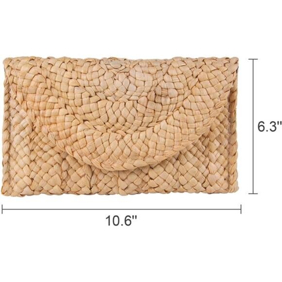 Straw Clutch Purses for Women Summer Beach Bags Envelope Woven Clutch Handbags - Picture 2 of 6